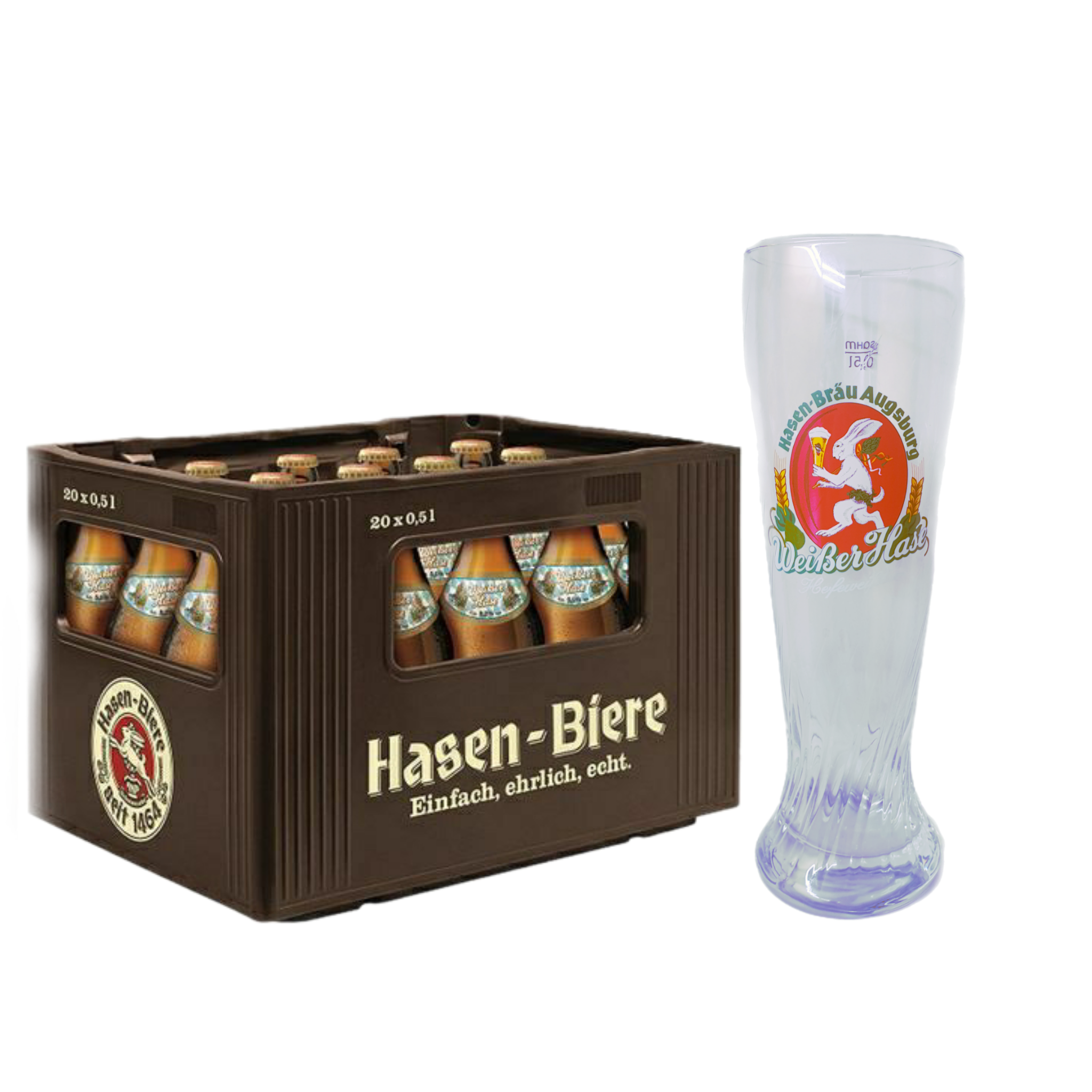 Hasen Weissbier 2 Kisten + 6 Hasen Weizengläser 0.5l