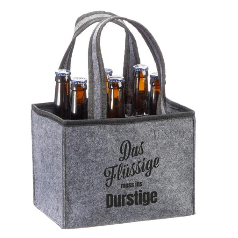Flaschenträger aus Filz «Das Flüssige muss ins Durstige»